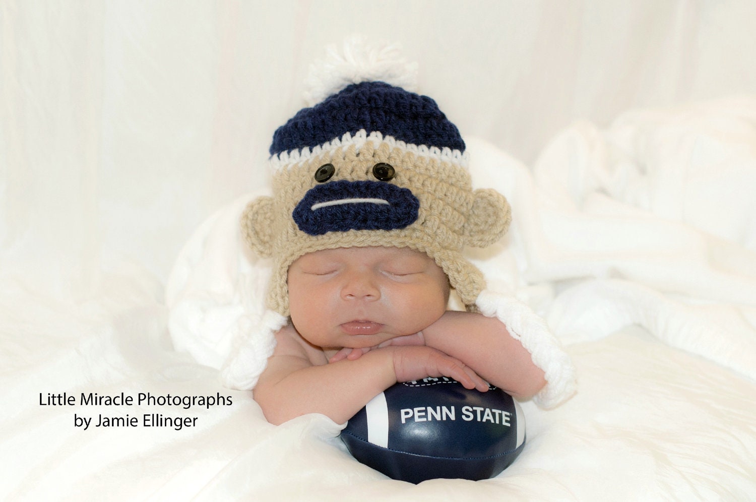Sock Monkey Hat Blue and White - Made To Order