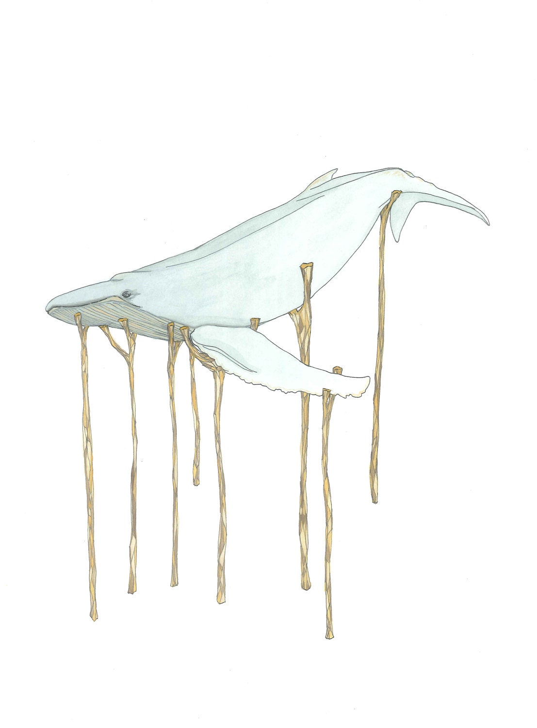 June 28, 2012 (Blue Whale) - original ink and watercolor drawing