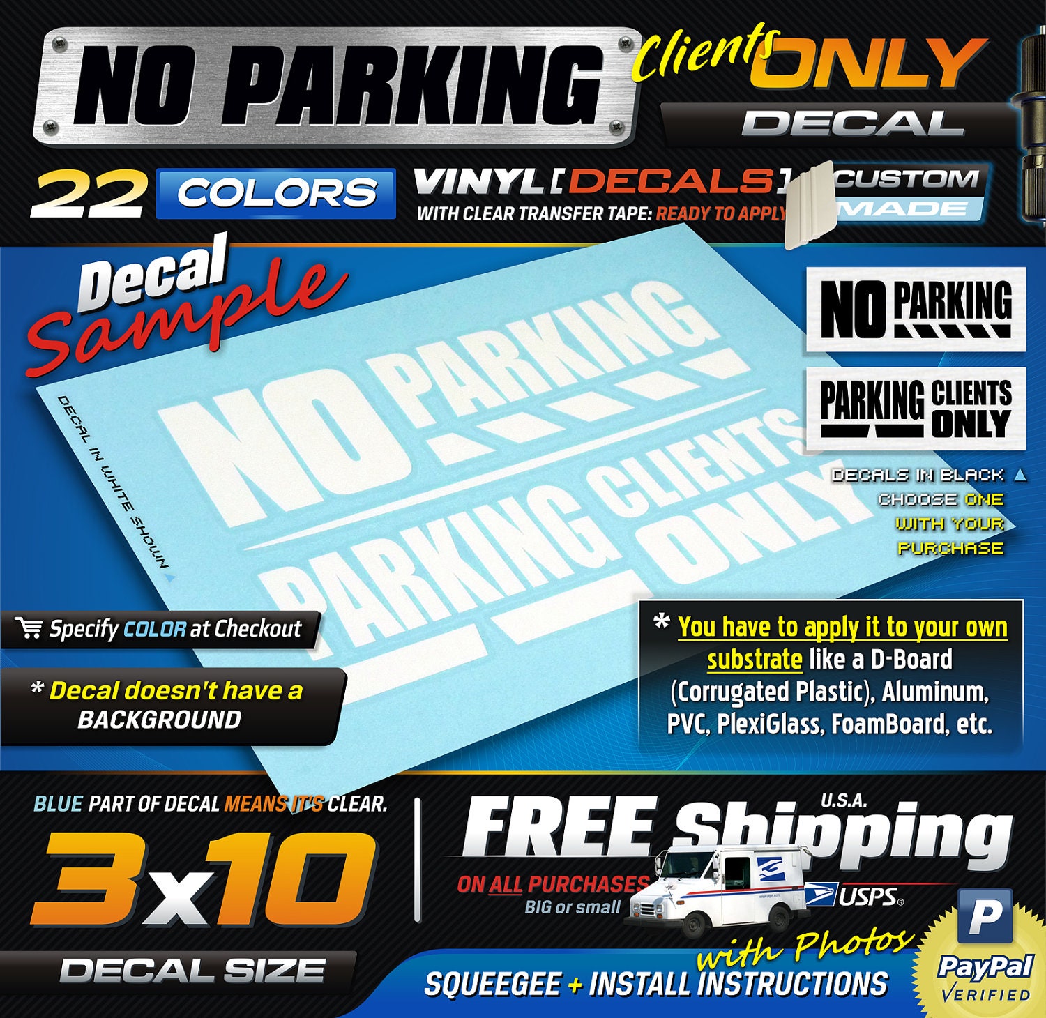 3x10 (1) NO Parking Sign Store Window ( MEDIUM ) 1 Color Vinyl Decal