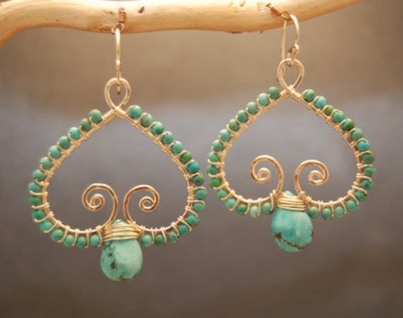 Luxe Bijoux 100 Hammered swirl earrings with choice of green turquoise or blue magnesite turquoise