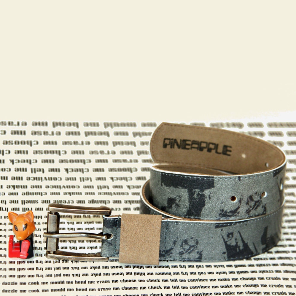 ON SALE: Leather Belt - Black and Grey Leather Print - Grey Belt Leather