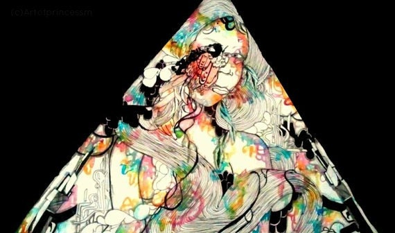 Triangle art illustration inspired by nature.Colorful eceletic dark portrait art piece. Abstract mix media dark woodlen illustration
