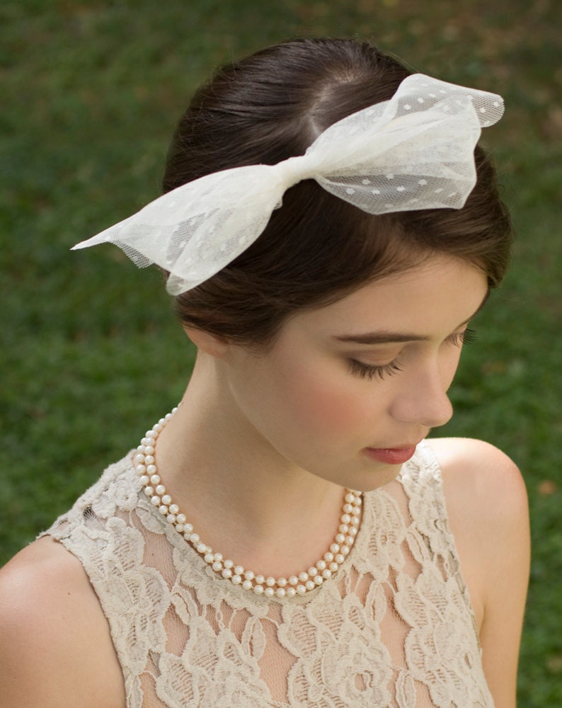 Swiss Dot/ Polka Dot  English Tulle Headband Ivory Retro