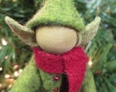 Elf Christmas Ornament, Clothespin - Olive Green