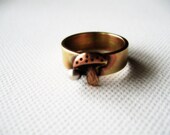 Mushroom Ring Novelty Geekery Rustic Brass Silver Balls Fungus Metalsmith Jewelry Handmade