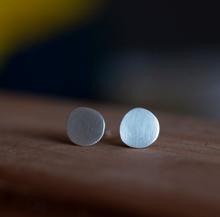 8mm stud earrings. Recycled sterling silver organic discs.