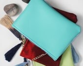 S I M P L E / White & Blue small leather pouch