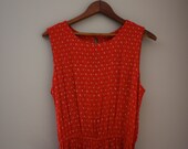 Vintage Daisy Red Sleeveless Belted High Neckline Maxi Dress (SMALL/MEDIUM)