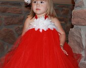 ELEGANT IN RED Tutu Dress Set, Includes Halter Top Tutu Dress and Flower Clip Sizes - 0 3 6 12 18 24 2t 3t 4t