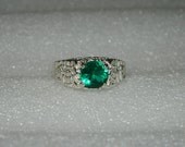 Mens emerald ring silver nugget