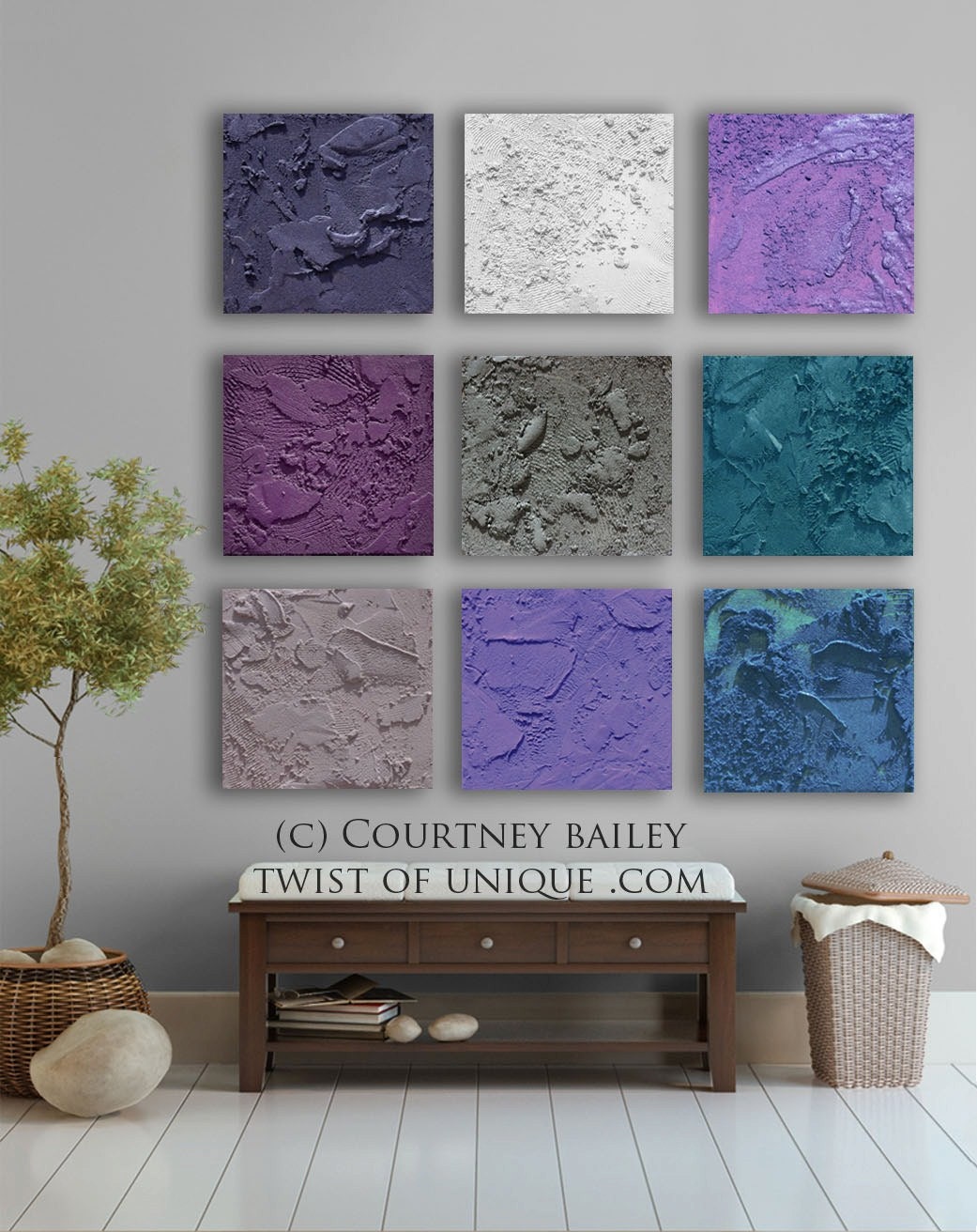 Square Abstract Painting, 9 panel CUSTOM abstract Wall Art, Large abstract artwork, -Blue, Green, purple, gray, white