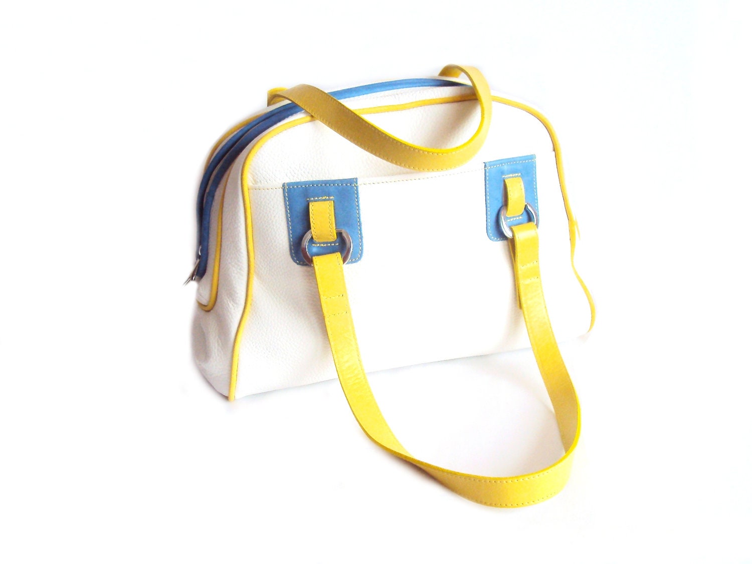 White Colorful Leather Satchel Shoulder Bag Vivid Tote Handbag