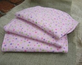Three (3) Flannel Burp Cloths - Light Pink With Multicolored Polka Dots - Quilted and Contoured - Baby Girl Shower Gift