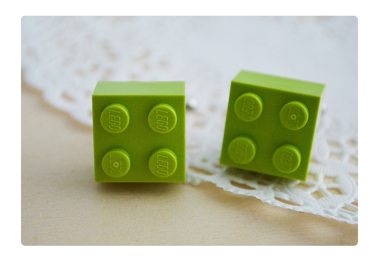 Geeky Cufflinks With LEGO Bricks - Groomsmen Wedding Cufflinks - Lime Green Cufflinks - Hipster Cuff Links
