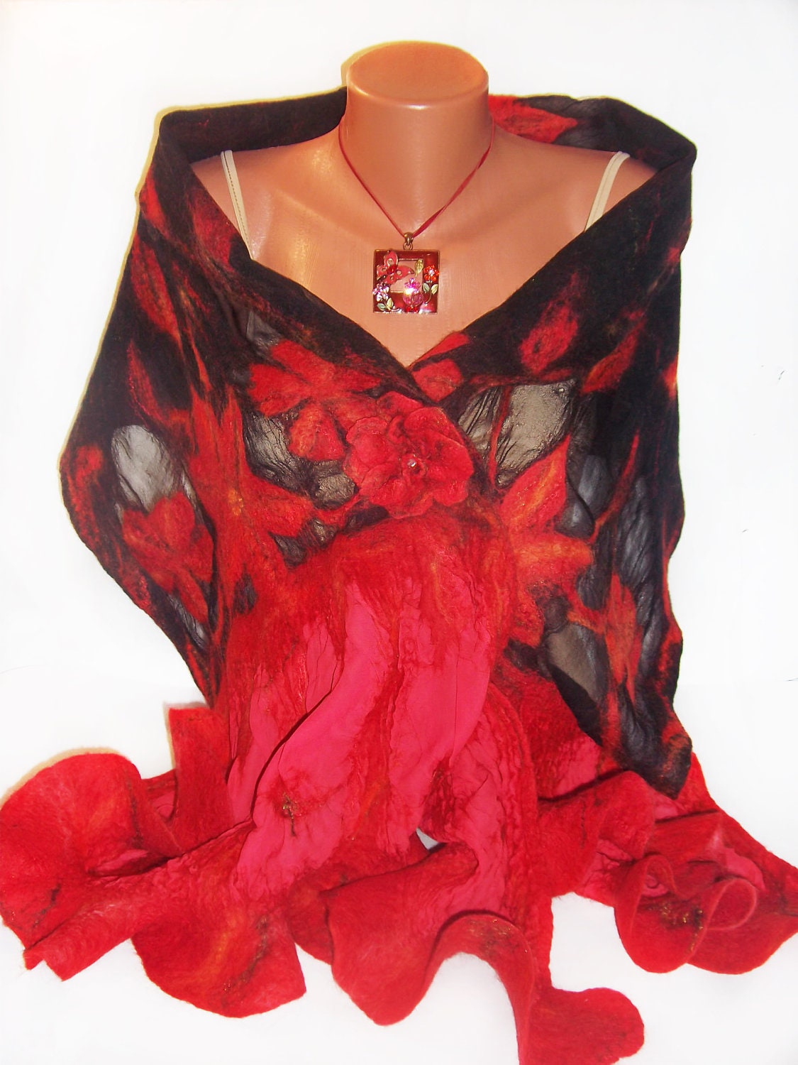 Elegant Nuno Felted Wool Scarf  Very Light and Warm.Gift edeas