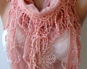 Pink Cotton and lace  Shawl/ Scarf - Headband -Cowl with Lace Edge  Mothers Day gift