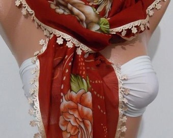 Red - Georgeus Scarf  Very Soft cotton fabric.