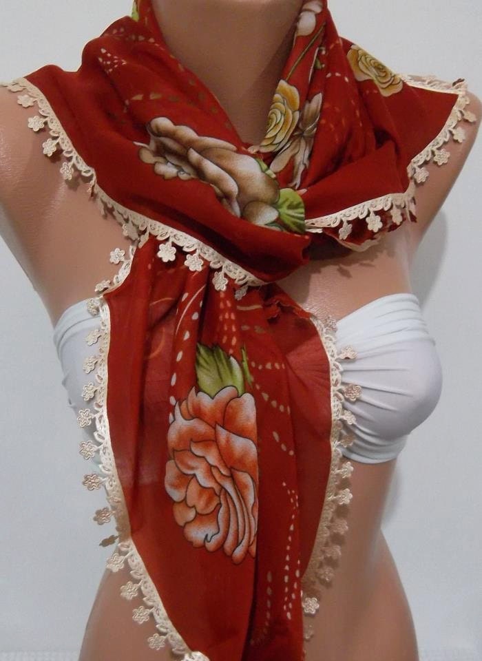 Red - Georgeus Scarf Very Soft cotton fabric.