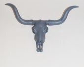 Resin Animal Skull - The Beau - Large Gray Resin Cow Skull Head- White Faux Taxidermy- Chic & Trendy
