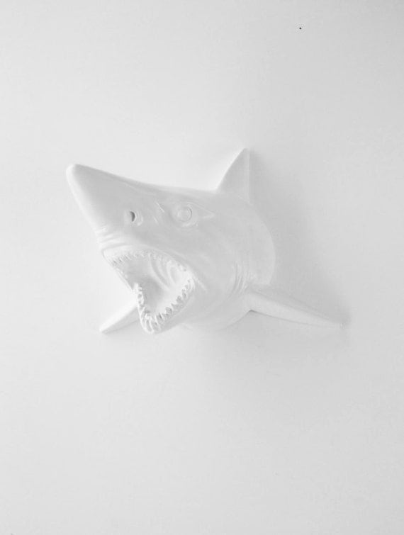 White Faux Taxidermy - The Moffat - White Resin Shark Head- Shark Resin White Faux Taxidermy- Chic & Trendy