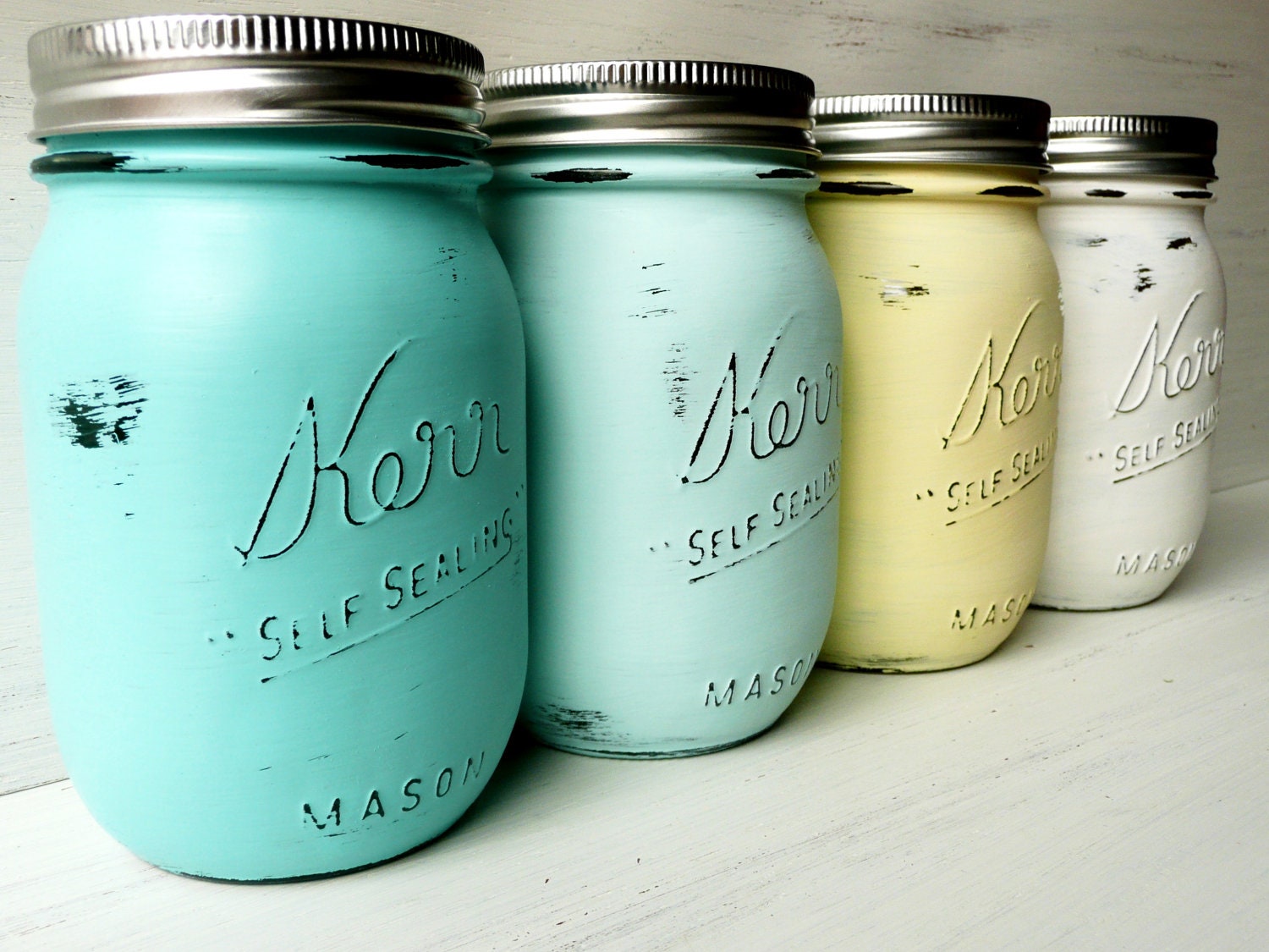 Starfish Seaside Pint - WEDDING and Home Decor - Painted and Distressed Mason Jars - Vase