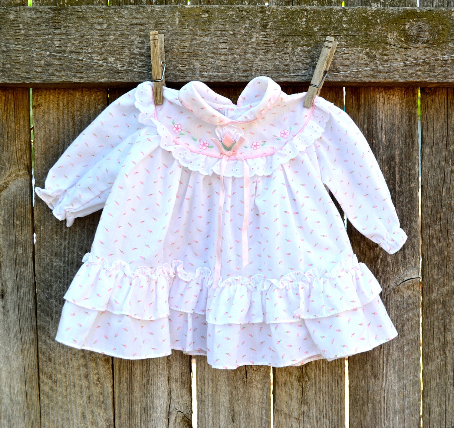 Vintage Baby Dress Flower Long Sleeve Size 3 to 6 Months SALE