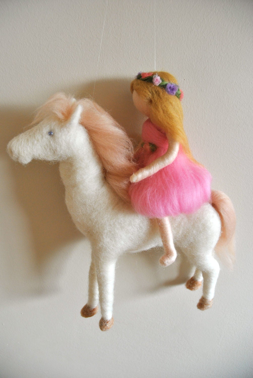 Special Item for Lori Waldorf inspired needle felted doll mobile: The Girl in Green and the White Horse