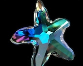Crystal Glass Faceted Sea Star Starfish Necklace Aurora Borealis