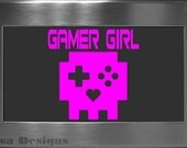 Gamer Girl, 8-bit Skull vinyl decal - Car decal - Macbook decal - Window decal - Gamer decal - Nintendo decal - Skull decal