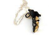 Black and Gold Triple Bloom Pendant with Sterling Silver Chain (Small)