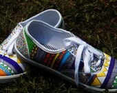 Tribal Shoes - Tribal Print Shoes - Womens Shoes - Handpainted Custom Canvas Shoes