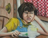 Original Scout Finch artwork from To Kill A Mockingbird, hand drawn colored pencil portrait