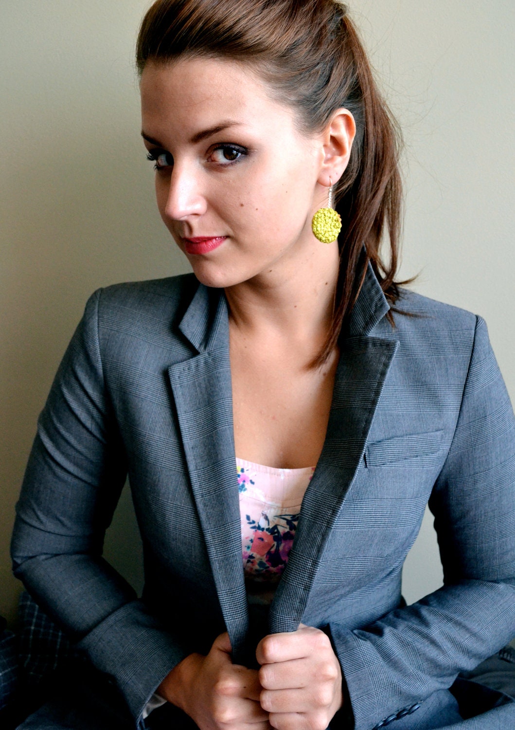 Olive Green French Knot Hand Embroidered Earrings - Veronica