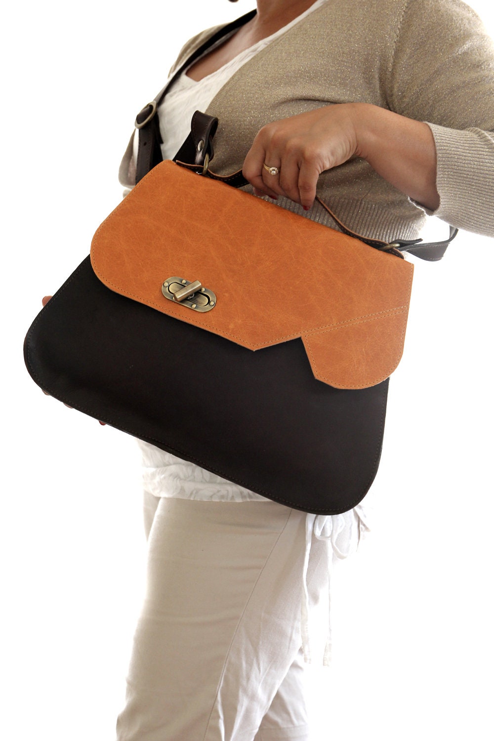 Women leather bag, tote bag, brown,shoulder bag, messenger, adjustable leather strap,