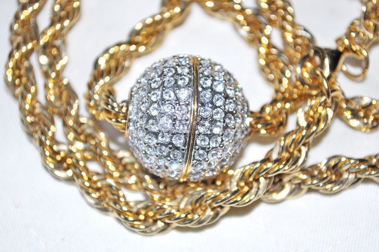 Vintage Necklace Ball of Fire Swarovski Crystal & Gold Plated Chain by Butler Fifth Avenue Collection