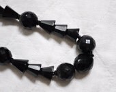 French Art Deco Necklace  Multi Cut Jet Bead Necklace with 6 Different Bead Designs