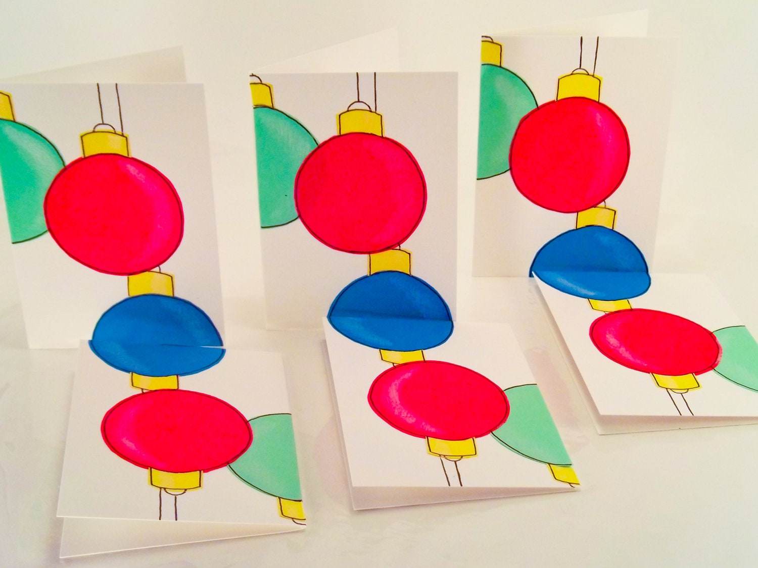 Handmade Christmas Baubles Greeting Card  6 Pack