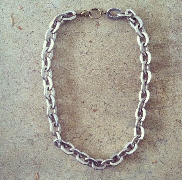 Silver Colored Heavy Chain Link Industrial Style Necklace