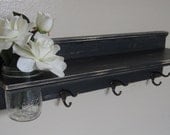 Shabby Chic Nautical Beach Cottage Flower Vase Shelf Key hook Coat Towel Hat Rack Hanger in Distressed Black