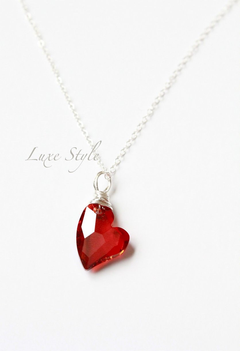 Valentines day Heart Pendant with Chain, Silver chain, Devoted to you red heart pendant, Metal Jewelry Luxe Style