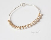 Silver Gold Bracelet wire wrapped White Swarovski Pearl Beads Contemporary Bangle Handmade Metal Jewelry Luxe Style
