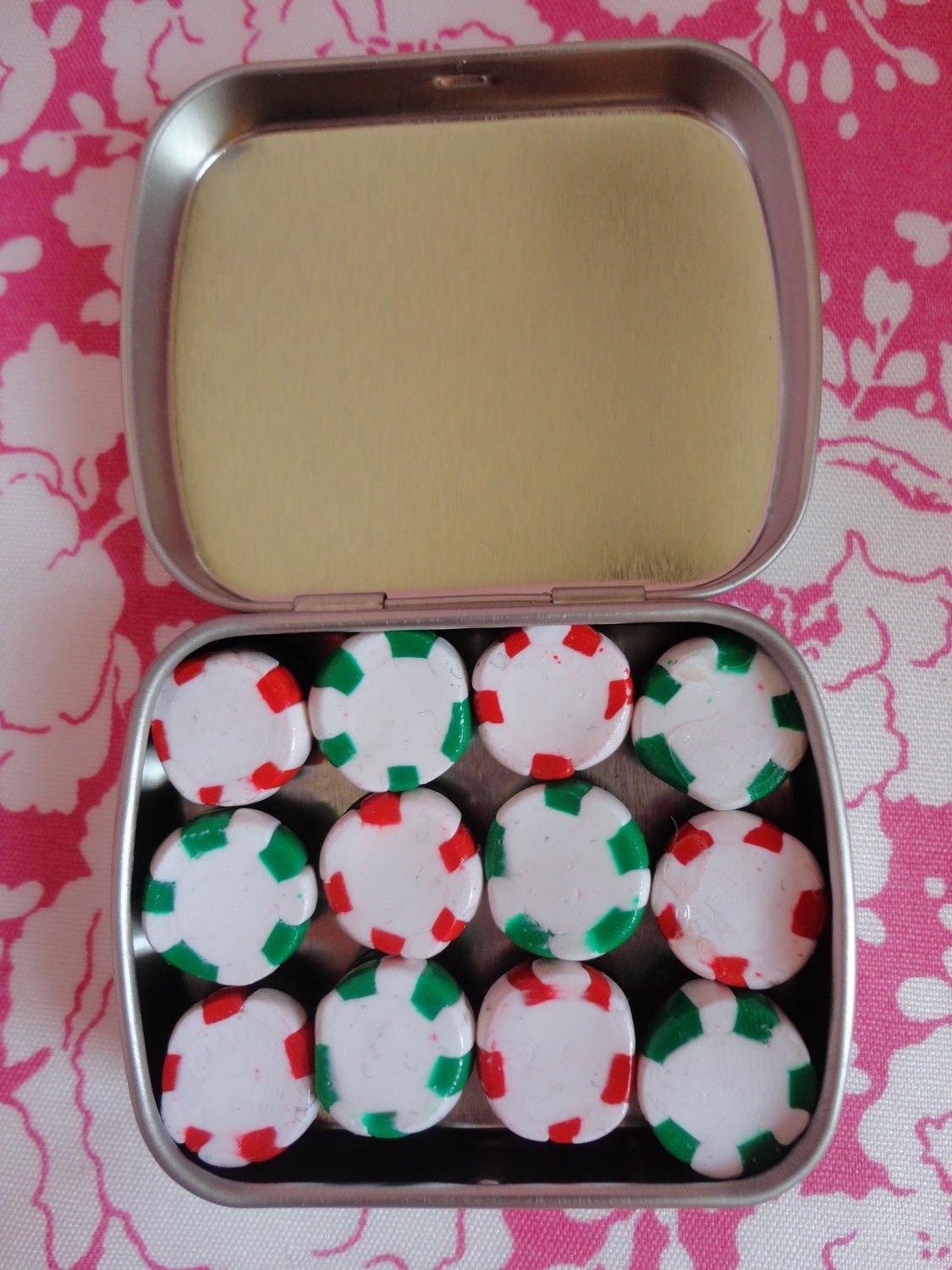 Set of Twelve Starlight Peppermint Candy Magnets in Tiny Metal Tin
