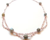 Labradorite Gemstone Necklace With Pink Chain