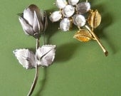 Vintage Brooches Glass Flower and Rose by Giovanni and Don Lin (get both)