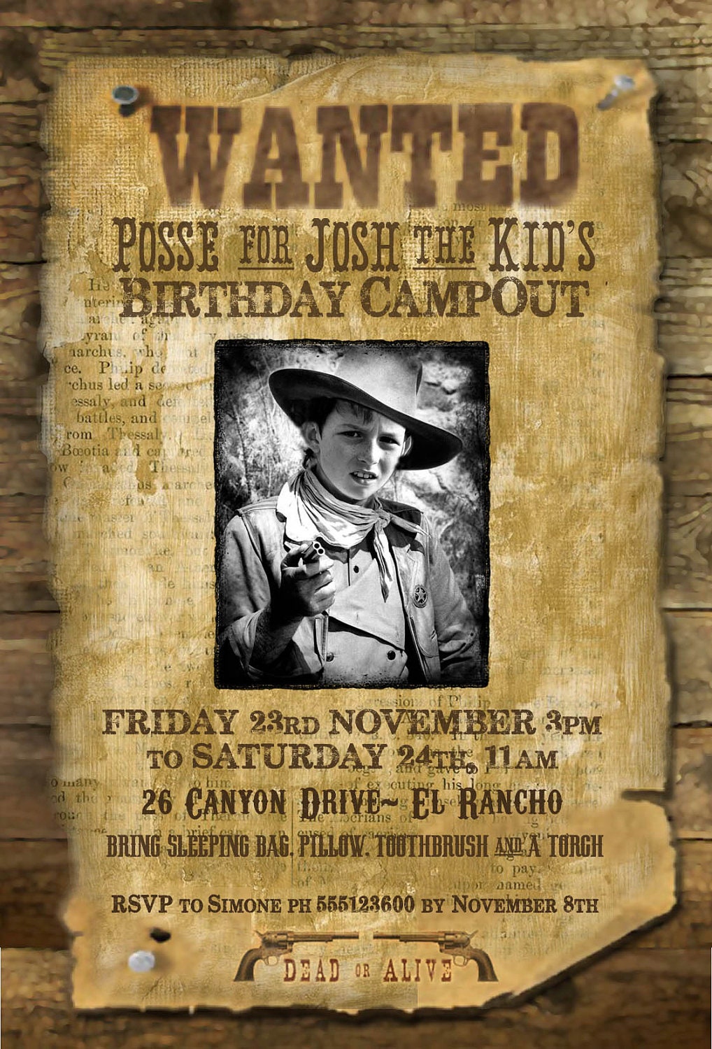 Printable Wild West "Wanted Poster" Party Invitation