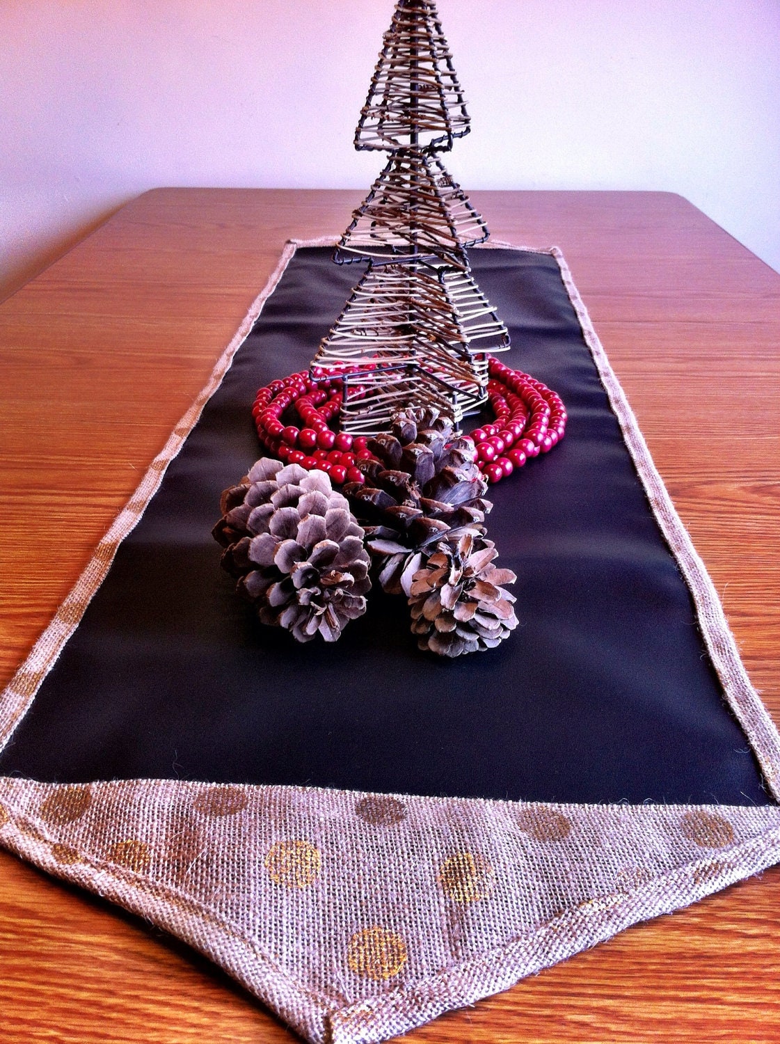 Gold Polka Dot Burlap Table Runner // Chalk Cloth Table Runner