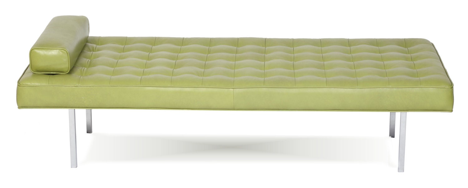 Retro - Modern Tufted Top Grain Leather Daybed, Bench, Lounge Chaise