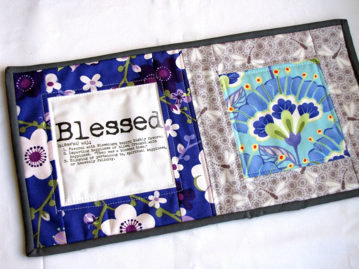 blessed mini quilt, quilted mug rug, mug mat, made to order