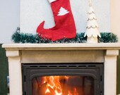 SALE 50% OFF - Red Christmas Stocking, Holiday Decoration, Xmas Boot and Tree