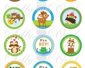 Boy Woodland, Forest Animals Baby Shower  Cupcake Toppers or Favor Tags Printables with fawn,owl,fox,frog,bear DIY  - ONLY digital file